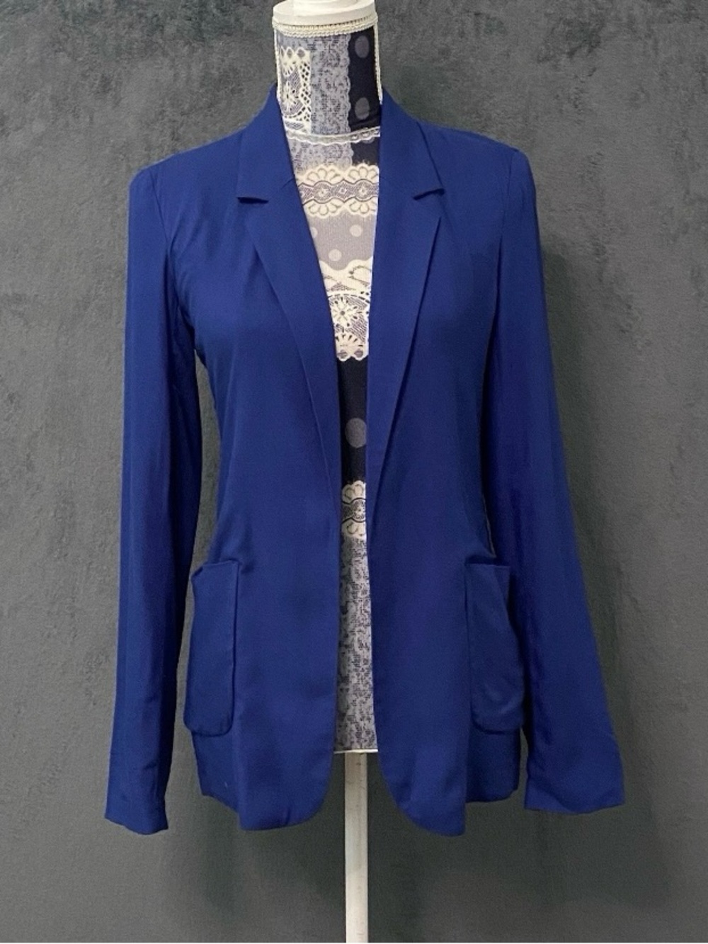 Talula Aritzia Kent Blazer Jacket Womens 0 Blue Open Front Lightweight Pockets